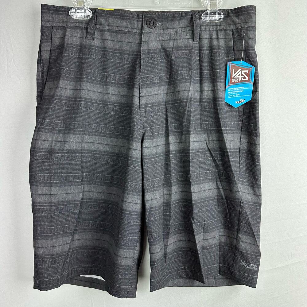 Volcom Men’s 30 Frickin V4S H2chinOs Chino Shorts Stripes Black Gray Stretch